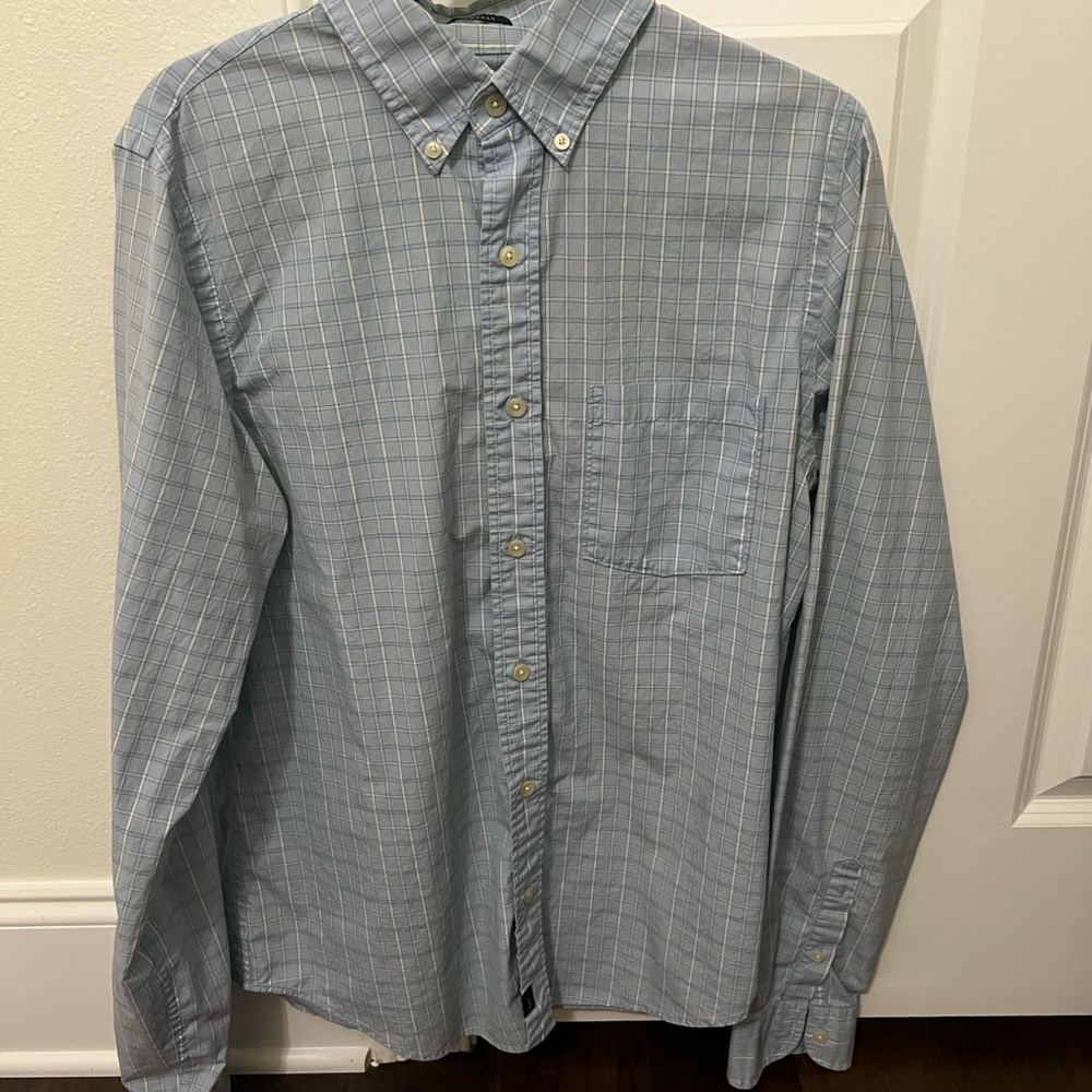 Vintage Abercrombie & Fitch Light Blue Checkered Long Sleeve Shirt Sz Large